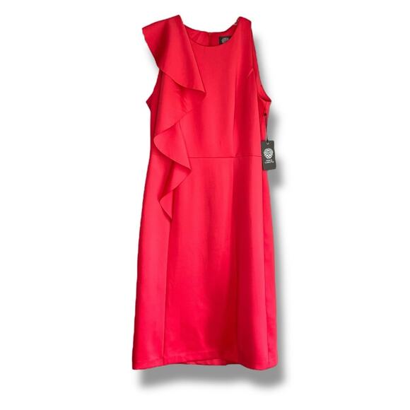 Vince Camuto one sleeve large ruffle red dress NEW - Picture 2 of 9